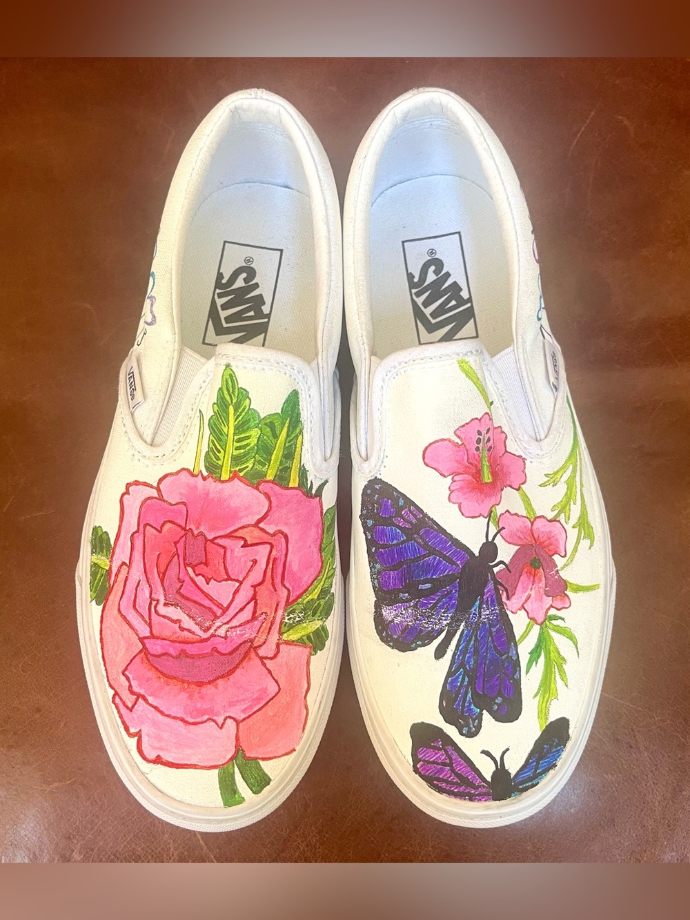 Vans White Slip-on Sneakers Customized With Vibrant Hand-painted Artwork Size 8